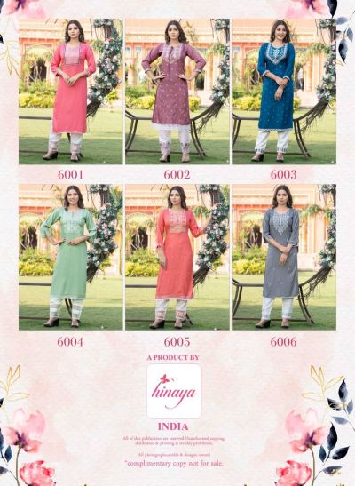 Hinaya Rihanna Vol 6 Regular Wear Kurti With Bottom Collection